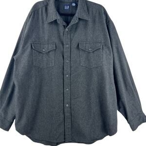 VTG GAP Recycled Wool Blend Shirt Shacket Mens XXL Charcoal Heather Button Front
